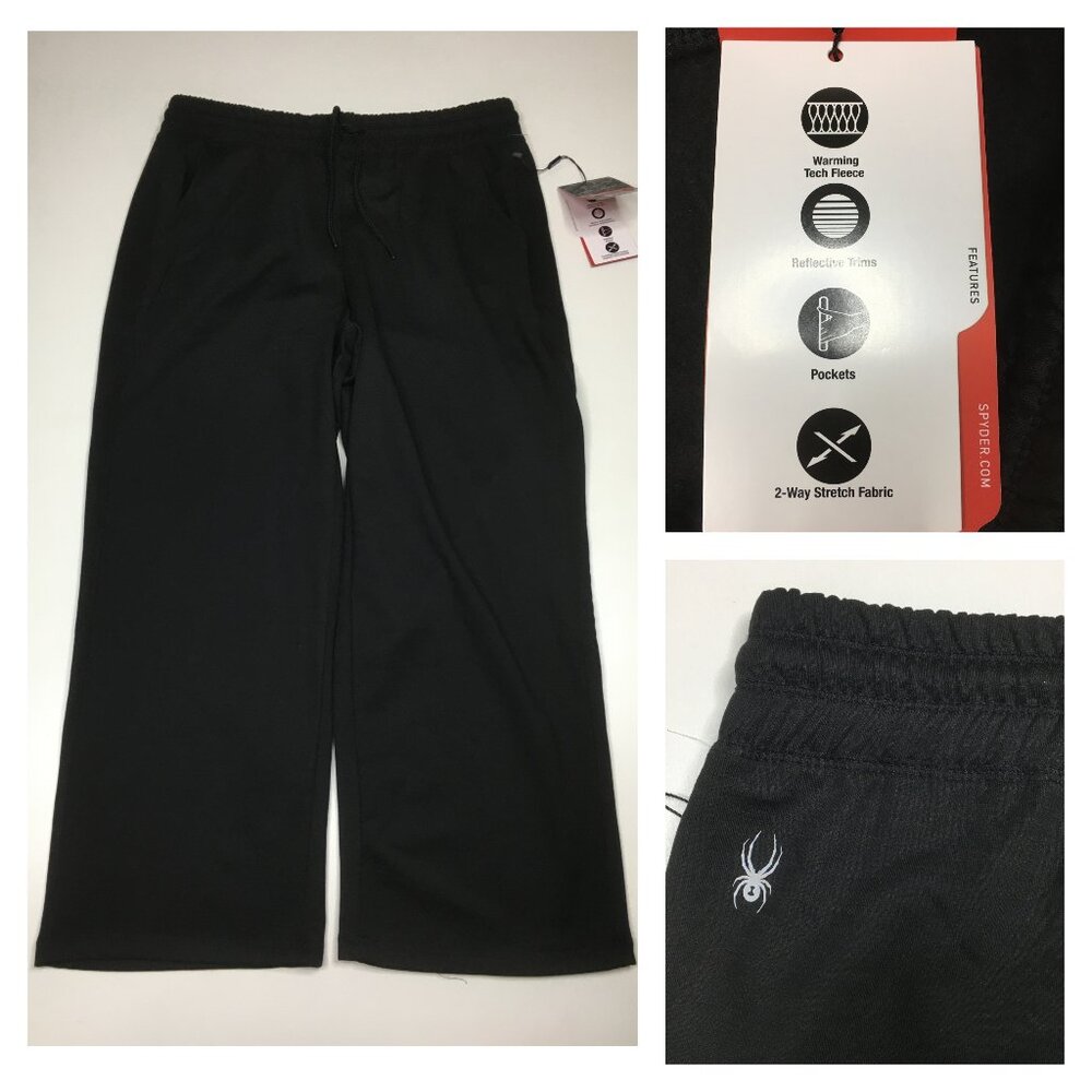 NWT SPYDER Active Black Warm Tech Fleece 2 Way Stretch Pull On Drawstring Pant